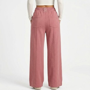 Ultra Soft Premium Knit Women Wide Leg Pants Front Seam Detail High Waist <b>Drawstring</b> Relaxed Lounge <b>Trousers</b> Modern Casual - Product Image 2