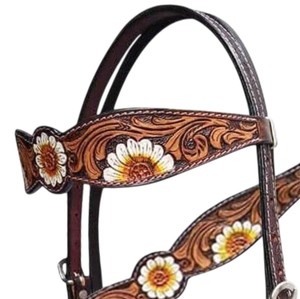 Conjunto de cabezada, pechopetral y riendas para caballo de estilo western, equipo de equitación de cuero repujado de primera calidad - Product Image 2