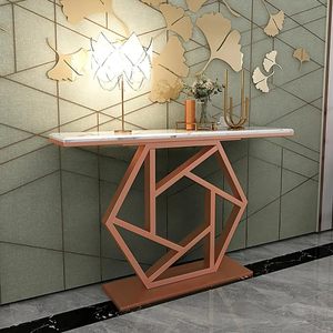 Table console en métal LINEA de forme orbitale avec plateau en marbre blanc, table console de luxe en métal pour salon - Product Image 4