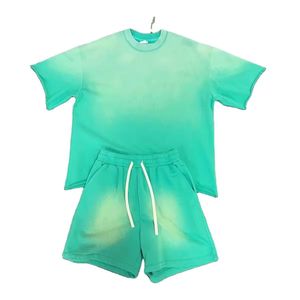 ชุดเสื้อยืดและกางเกงขาสั้นผู้ชาย ผ้าโพลีเอสเตอร์/คอตตอน 260 กรัม ปักลายเรียบง่าย ระบายอากาศได้ดี สไตล์วินเทจ สตรีทแวร์ ทรงหลวม โอเวอร์ไซส์ สำหรับฤดูร้อน - Product Image 5