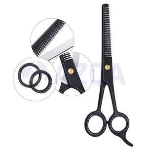 Ciseaux de barbier en acier inoxydable noir à 28 dents pour droitiers, pour la texture et le mélange professionnel des cheveux - Product Image 3