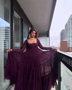 ชุดเดรสงานฝีมือสไตล์ชาติพันธุ์ผ้าจอร์เจียต์ประดับเลื่อม ยี่ห้อ Kritva Fashion เอวสม็อค ไม่ยับ แห้งเร็ว เหมาะสำหรับงานแต่งงานในฤดูหนาว สำหรับผู้หญิง - Product Image 3