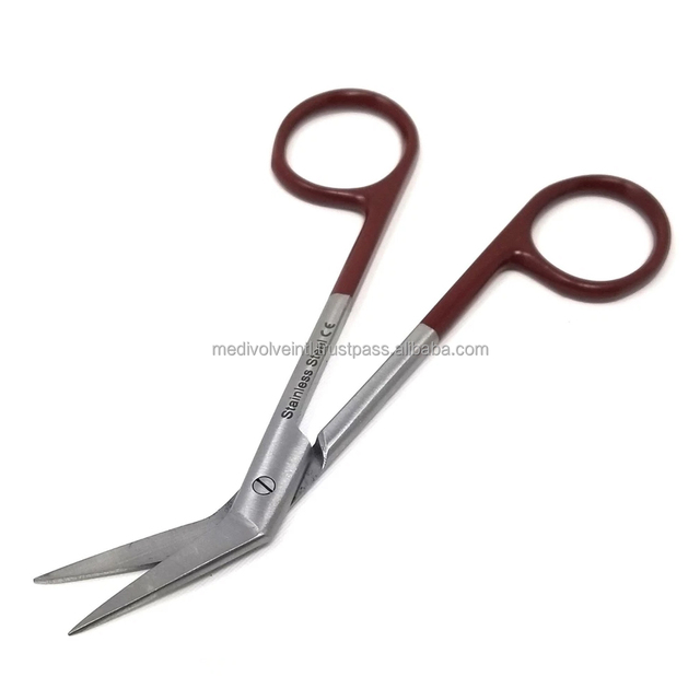 High Quality Manual Micro Iris Gum Scissors 4.5" Angled Blades Stainless Steel Silver Maroon Handle Durable Dental Surgical