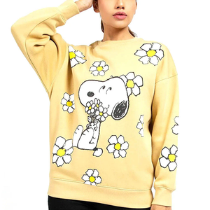 Sweat-shirt décontracté surdimensionné à col rond imprimé sur mesure, motif de fleurs jaunes de dessin animé, unisexe, à porter au printemps - Product Image 1