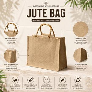 Bolsa de Yute Sólida EcoDari con Asas de Bambú, Tamaño Personalizable, Reutilizable y Ecológica, para Uso Diario en Bengala Occidental - Product Image 5