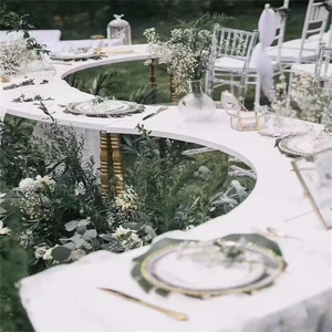 Table Pliante en Bois Courbé Moderne en Contreplaqué Demi-Lune en Forme de S Serpentine pour Repas à <span class=keywords><strong>la</strong></span> Ferme, Hôtels, Mariages et Événements en Extérieur - Product Image 5