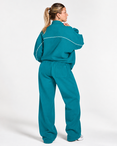 <b>Women's</b> Contrastline Full Zip Tracksuit Two Piece Casual Outfit Relaxed <b>Jacket</b> And Wide Leg Pants Matching Apparel Set Style - Product Image 2