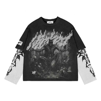 Kaos Rajut Oversize Pria Y2K Streetwear Berkualitas Tinggi 100% Katun dengan Pola, kualitas unggulan dengan harga terjangkau