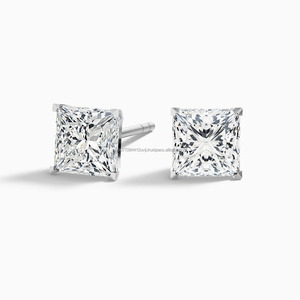 Boucles d'oreilles clous unisexes solitaires en diamant de laboratoire taille princesse 2 carats, or blanc 14 carats, luxe, pour fiançailles, mariage, fête, cadeau, haute joaillerie - Product Image 1