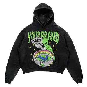 Sudadera con Capucha para Hombre, Lavado Ácido, 420 GSM, Algodón y Poliéster Grueso, Felpa Negra, Estampado Puff, DTG, Bordado Personalizado, Talla Grande - Product Image 1