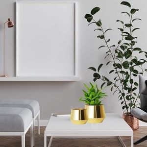 Juego de Macetas Modernas de Metal Dorado, Macetas Geométricas Cromadas para Plantas Verdes de Interior de Escritorio - Product Image 4