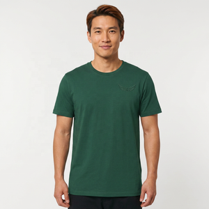 <b>Green</b> Men's Short Sleeve <b>T</b>-<b>Shirt</b> Embossed Logo O-Neck Regular Fit Casual Jersey 100% Cotton - Product Image 4