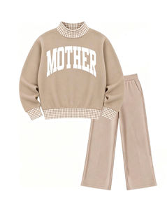 Custom Vintage <b>Purple</b> <b>Tracksuit</b> Print Plaid Gingham Ribbed Mock Neck Heavy Blend Sweatshirt and Wide Leg Sweatpants Set - Product Image 4