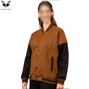 Créez votre propre veste varsity marron pour femme, manches longues, col rabattu, couleur contrastée, laine et polyester, pour l'automne. - Product Image 5