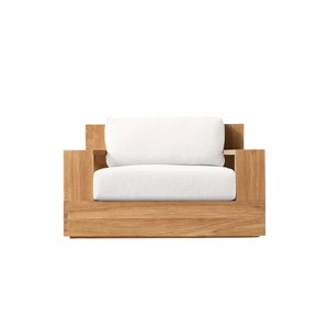 Chaise longue d'extérieur minimaliste moderne en teck massif, résistante aux intempéries, avec coussin épais à séchage rapide, assise profonde, mobilier d'extérieur haut de gamme - Product Image 2