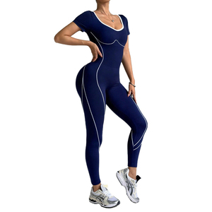 <b>Women's</b> Casual High Waist Full Length Breathable Jumpsuit V-neck Tummy Control Shapewear Gym Workout <b>Bodysuit</b> Long-Sleeved - Product Image 1