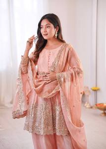 Luxury 3-Piece Silk Sharara Suit - Heavy Zari Dori & Pearl Work | Festive Wedding Collection - Product Image 6