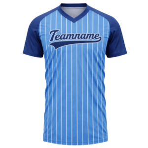 Camiseta de Béisbol Personalizable con Rayas Azules y Cuello en V, Nombre del Equipo y Número del Jugador Personalizados, para Ropa Deportiva y Uniformes Masculinos - Product Image 2