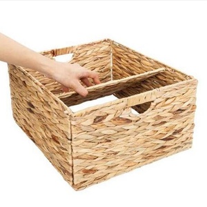 Foldable Water Hyacinth <b>Storage</b> <b>Baskets</b> with Iron <b>Wire</b> Frame Wholesale - Product Image 3