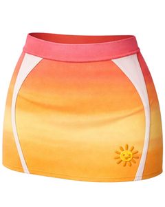 Ensemble jupe deux pièces dégradé rose-orange pour femme, comprenant un crop top sans manches et une mini-jupe taille haute extensible, tenue d'été - Product Image 5