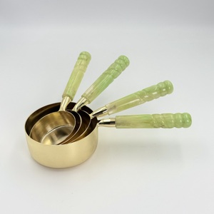 Tazas y Cucharas Medidoras de Acero Inoxidable con Mango Largo de Resina, Cuchara Medidora de Gran Capacidad, 10 Piezas MOQ, Aptas para Lavavajillas - Product Image 1