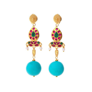 For Mango Style Gold Plated Turquoise Pearl Drop Charm Earrings - Product Image 2
