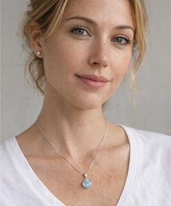 Larimar Pendant Necklace Round Shape 925 Sterling Silver Natural Gemstone Jewelry <b>Gift</b> for Women Wholesale Supplier - Product Image 1