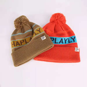 Factory Direct Beanie Hat Navy Blue with <b>Red</b> Stripe and Pom Pom Unisex Jacquard Knit Winter Cap Casual Style 56-58CM - Product Image 6
