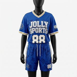 Ensemble maillot et short de football en polyester mesh GSM Premium 200 SEL, bleu, blanc, or, personnalisable pour femmes - Product Image 3