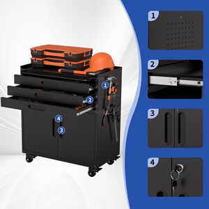 34.3 Inch Heavy Duty <b>Rolling</b> Metal <b>Tool</b> Cabinet with Lockable Doors and 3 Drawers Mobile Workbench Organizer - Product Image 5