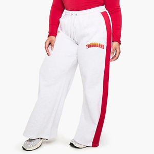 New Arrival 2026 Women's <b>White</b> Wide Leg Sweatpants Mid Waist Drawstring Loose Fit Full Length Casual Knitted Cotton Pants - Product Image 4