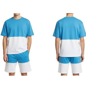 Ensemble T-shirt et short pour homme de bonne qualité, motif uni, col montant, tricoté, respirant, pour l'été, 100% coton, personnalisable - Product Image 5