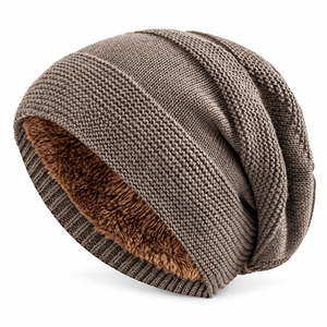 Unisex Knit Beanie <b>Hat</b> Solid Color Warm Fleece <b>Lined</b> Winter Cap Casual Style Adult Fit 56-58CM - Product Image 1
