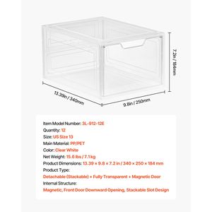 Set di 12 Scatole Trasparenti Impilabili per Scarpe con Porta Magnetica, Organizzatori per Sneakers Taglia 13 USA, Contenitori in Plastica - Product Image 4