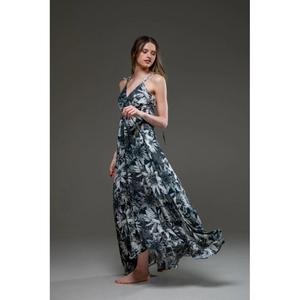 เดรสยาวพิมพ์ลายดอกไม้สไตล์ลำลองสำหรับผู้หญิง แขนยาว คอวี เหมาะสำหรับใส่ไปเที่ยวชายหาด พร้อมสายผูกเอวแบบธรรมชาติ เป็นมิตรต่อสิ่งแวดล้อมสำหรับฤดูร้อน - Product Image 3