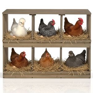 Nidi per Galline Tipo H in Legno con 6 Scomparti per Deposizione Uova, per Galline, Polli e Anatre, Grigio, Nuovo - Product Image 1