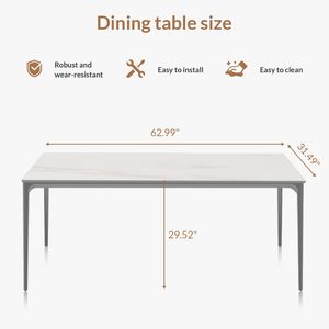 Aluminium Alloy Grey <b>Legs</b> 63 Inch Sintered Stone/Marble/Porcelain Top Dining <b>Table</b> for Kitchen/Living Room Elegant Dining <b>Table</b> - Product Image 6