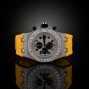 Reloj de pulsera automático redondo de lujo personalizado con moissanita VVS, estilo hip hop, con correa de caucho amarilla para hombre - Product Image 1
