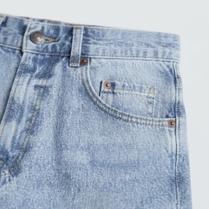 Shorts Capri en jean délavé bleu clair pour homme, taille haute, fermeture boutonnée, style décontracté, grande taille, en coton tissé - Product Image 6