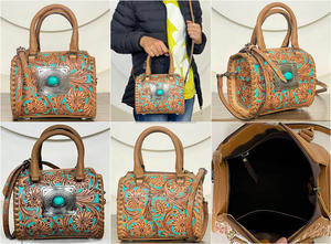 Sac Speedy en cuir véritable façonné à la main, petit sac à main en forme de baril en cuir de vachette, sac de voyage et sac à main tendance pour femme, idéal pour un usage quotidien - Product Image 3