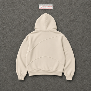 เสื้อฮู้ดดี้สีเบจทรงโอเวอร์ไซส์สำหรับผู้ชาย สไตล์สตรีทแวร์ ดีไซน์ตะเข็บโค้ง ไหล่ตก ทรงลำลอง แฟชั่นเสื้อฮู้ดมีฮู้ด - Product Image 6