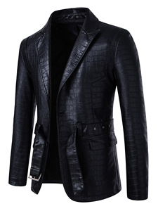 Men's Black Crocodile Texture <b>Leather</b> <b>Jacket</b> Full Sleeve Slim Fit All Seasons Style - Product Image 4