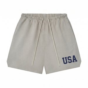 Pantalones Cortos de Punto de Algodón Premium, Color Gris Cemento, Corte Holgado, Cintura Elástica con Cordón Ajustable, Tejido Jersey Grueso, Directo de Fábrica - Product Image 1