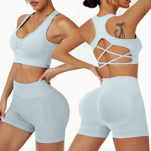 FLW Women's 2-Piece Workout Set High-Waisted <b>Seamless</b> <b>Leggings</b> Padded Sports Bra Breathable Stretchy Fitness Clothing Solid - Product Image 5