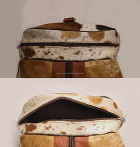 Sac de voyage de luxe en cuir véritable de vachette à poils, style western, fermeture éclair, robuste, LHDB-0155 - Product Image 4