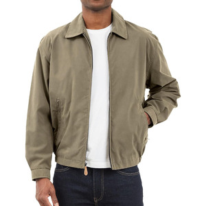 Blouson bomber vert olive pour homme, fermeture éclair, col montant, toile de coton, coupe classique, idéal pour l'automne - Product Image 1