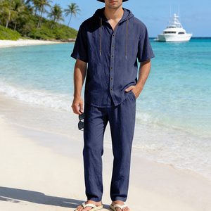 Ensemble décontracté blanc pour homme – Tenue d'été respirante en coton tissé – Ensemble deux pièces – Fabricant de vêtements d'été pour homme - Product Image 6