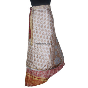 Nouveau prix de gros pour jupes portefeuille en soie Saree Magic, réversibles, vintage, en soie magique, longueur 38 pouces, et haut bustier - Product Image 2