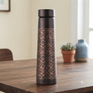 Handmade <b>Copper</b> <b>Water</b> <b>Bottle</b> with Engraved Lotus Wave Design, Ayurvedic Reusable <b>Copper</b> <b>Bottle</b>, Metal Drinkware, <b>Wholesale</b> OEM - Product Image 2