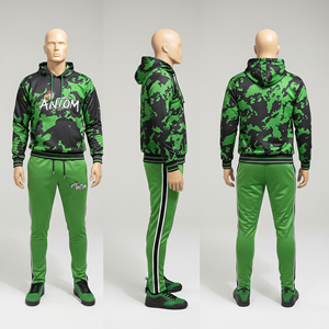 Graphic Winter Tracksuit Set Green Hoodie Jogger <b>Pants</b> Sublimated Design Streetwear Fashion Outfit Custom Embroidery 100% Cotton - Product Image 1